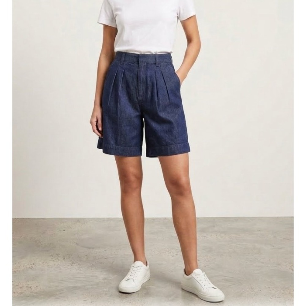 Banana Republic High Rise Pleated Denim Shorts Dark Wash 26 Denim‎ Baggy Jorts